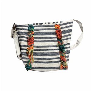 New! Magid Woven Striped Fringe Tote Bag